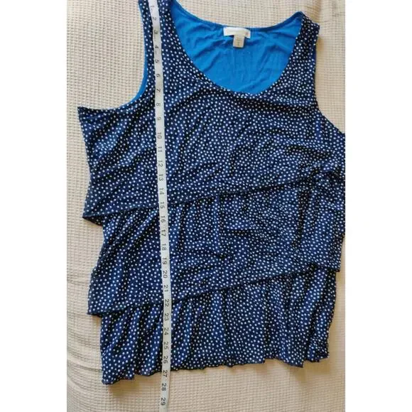 1X Coldwater Creek Blue And White Polkadot Layered Ruffles Sleeveless Blouse. 18 - Picture 8 of 16